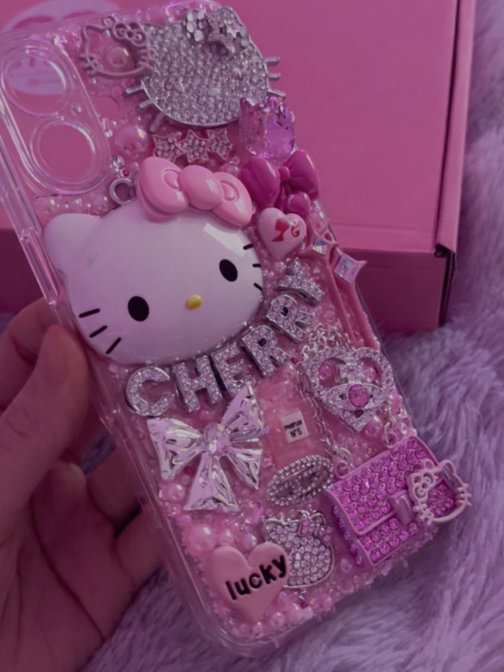 Handmade Custom Bling Hello Kitty 3D Charm Phone Case with Rhinestones